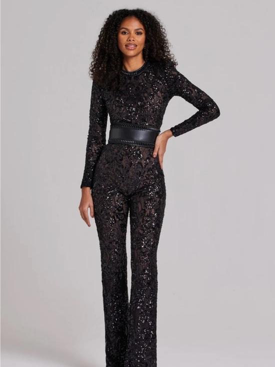 NADINE MERABI Pants - Nadine Merabi Bella Black Dark Nude Jumpsuit